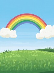Obraz premium Pixel Art Rainbow over Lush Green Field and Blue Sky