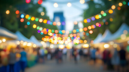 Street festival background blur with tents, decorations, and lively crowds