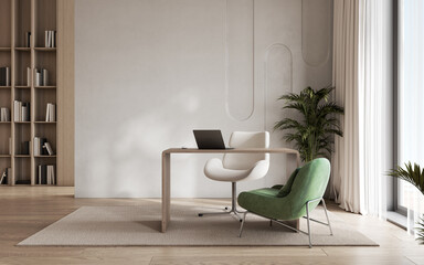 Stylish interior with table and office chair, copy space in modern office concept, 3D Rendering