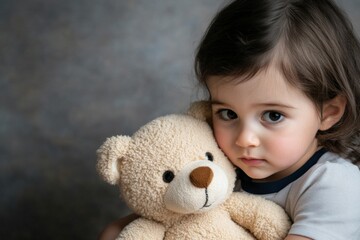 child hugging teddy bear