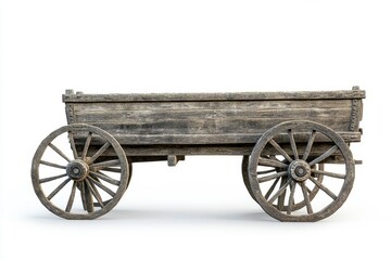 Fototapeta premium Weathered Wooden Cart on White Background