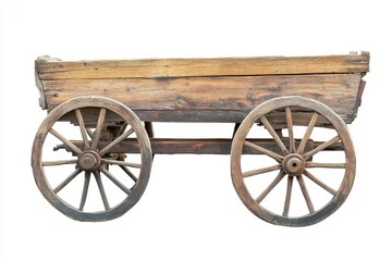 Fototapeta premium Weathered Wooden Wagon with Spoked Wheels on White Background