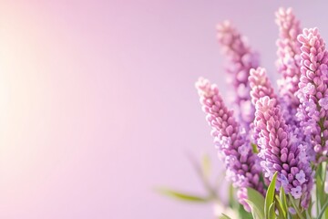 Obraz premium Lavender flowers, pastel background, spring bloom, nature beauty, website banner.