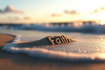 faith text in sand on the beach