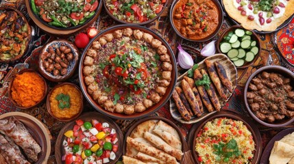 Fototapeta premium Colorful Display of Traditional Dishes on a Decorative Table