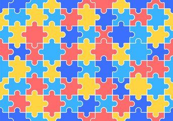 World autism awareness day seamless pattern background. Colorful puzzles vector background. Symbol of autism. Medical flat illustration. Health care