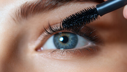 Young Girl Seen Applying Black Mascara To Her Eyelashes In A Close-Up Shot During A Professional Makeup Master Class