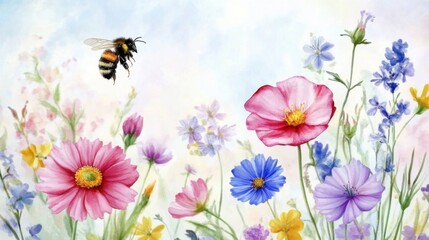 Obraz premium Bee and flowers in Spring.