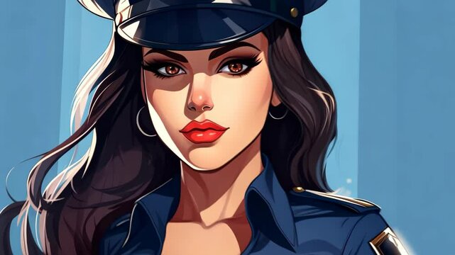Illustration of a sexy cop girl in uniform with a beautiful face in a cartoon style.