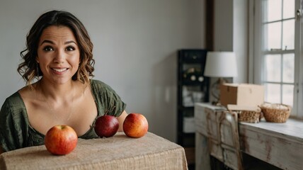 young woman with apples