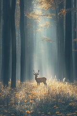 Deer in Spring forest.