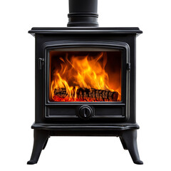 A Strong Gusty Flame from a Wood Burning Stove Isolated on Transparent Background