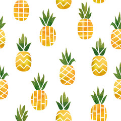 Abstract Pineapple seamless pattern. Vector print with watercolor tropical fruit