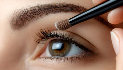 Makeup artist combs eyebrows with a brush after dyeing in a beauty salon. Professional makeup and cosmetology skin care.