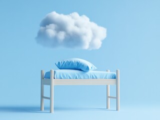 Bed with Pillow and Cloud on Blue Background