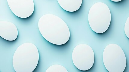 Minimalistic Pattern of White Eggs Against a Light Blue Background