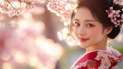 カップルで肩を寄せ合いながら桜と一緒にセルフィ &ndash; 春の優しさに包まれる幸せな瞬間