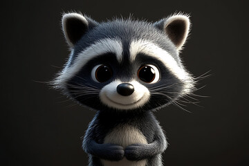 Obraz premium A cute, cartoonish raccoon character with big eyes and a friendly smile.