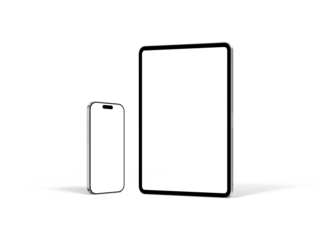 Responsive Device Mockup Including Smartphones and Tablet | Blank Display | Transparent Background | White Titanium and Silver Color