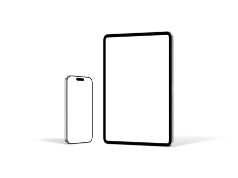 Responsive Device Mockup Including Smartphones and Tablet | Blank Display | Transparent Background | White Titanium and Silver Color