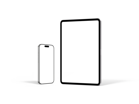Responsive Device Mockup Including Smartphones and Tablet | Blank Display | Transparent Background | White Titanium and Silver Color - Powered by Adobe