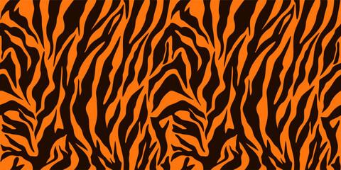 Realistic texture of tiger or zebra fur. Animal skin stripes, jungle style wallpaper. Seamless vector drawing