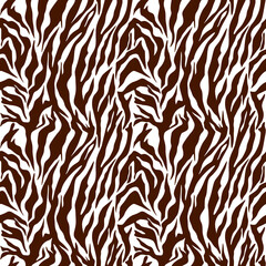 Realistic texture of tiger or zebra fur. Animal skin stripes, jungle style wallpaper. Seamless vector drawing
