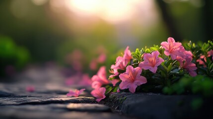 Pink Azalea Flowers in Garden Setting