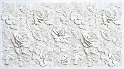 White Embossed Rose Floral Pattern Texture Background