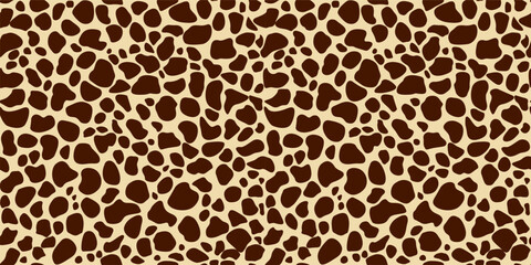 Seamless leopard, cheetah pattern, cat spots on yellow background, realistic vector texture, leopard fashion design
