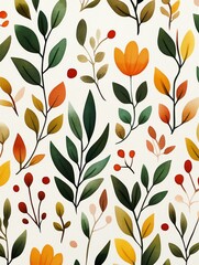 Colorful floral pattern with autumn leaves.