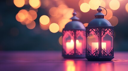 Elegant Lanterns with Soft Glow Against a Blurred Background