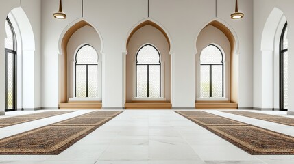 Fototapeta premium Elegant Muslim Interior Design with Arched Windows and Rugs