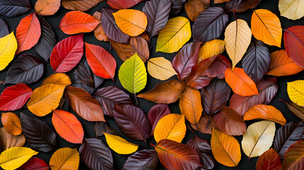 Colorful Autumn Leaves on Black Background