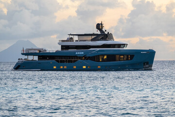 Yacht on the ocean at sunset