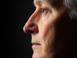 profile of an elderly person against a black background