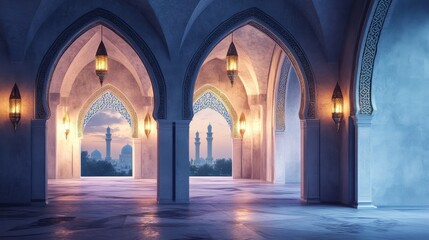Obraz premium Majestic Architectural Details in an Arabian Courtyard at Dusk