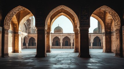 Fototapeta premium Majestic Arches of an Ancient Islamic Mosque Interior