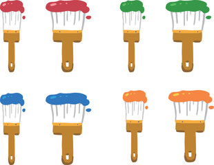 塗料、絵の具を付けた刷毛のイラストセット