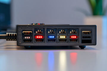High-Resolution Image of a Black RJ45 Cable Network Tester Positioned for Optimal Viewing