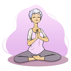 illustration design of senior woman yoga exercise at home simple art illustration on isolated white background