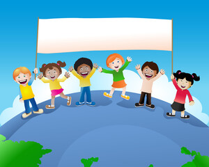 multicultural children banner kids on nature background