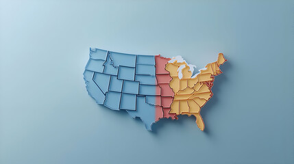 Three Dimensional Map of the United States Divided into Color Coded Regions