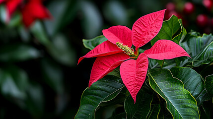 Vibrant Red Poinsettia Flower Close Up