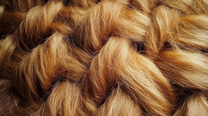 Fototapeta premium This image showcases a close-up view of intricately woven golden hair, presenting a beautifully textured pattern that captures light and enhances its vibrance.