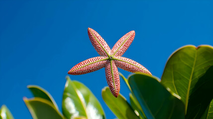 Red And White Starfish Flower Against Blue Sky