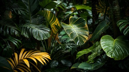 Lush Tropical Foliage with Yellow and Green Leaves