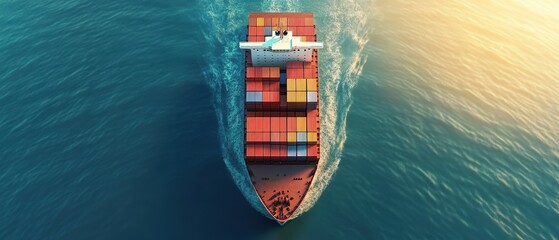 Fototapeta premium Top view cargo ship navigation in pastel 3D render, Import-export logistics, flat design for modern shipping concepts.
