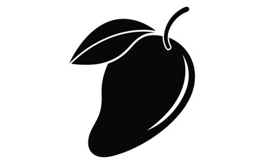 Mango silhouette, mango with leaf vector illustration, mango fruit vector, tropical fruit, black and white mango design   © SilhouetteForge