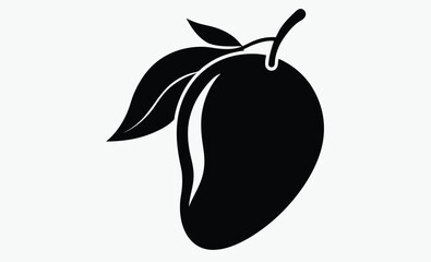 Mango silhouette, mango with leaf vector illustration, mango fruit vector, tropical fruit, black and white mango design   © SilhouetteForge